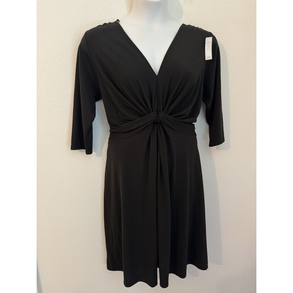Kingston Young Dress Women 1x Knit MIDI Black Stretch Front Twist Office New